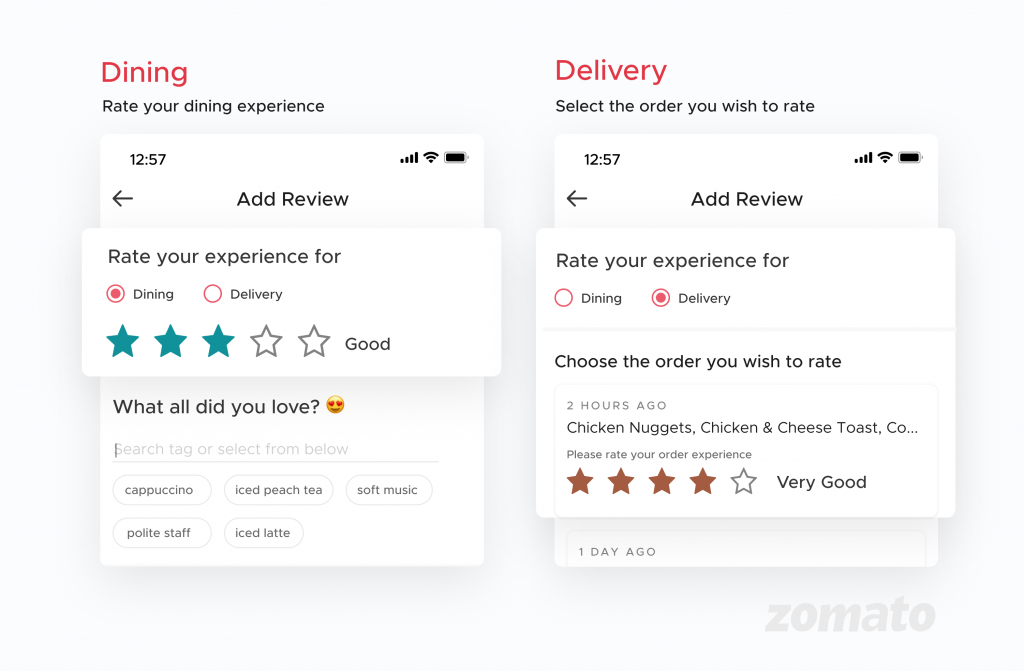 prodcut feedback type transactional - zomato example