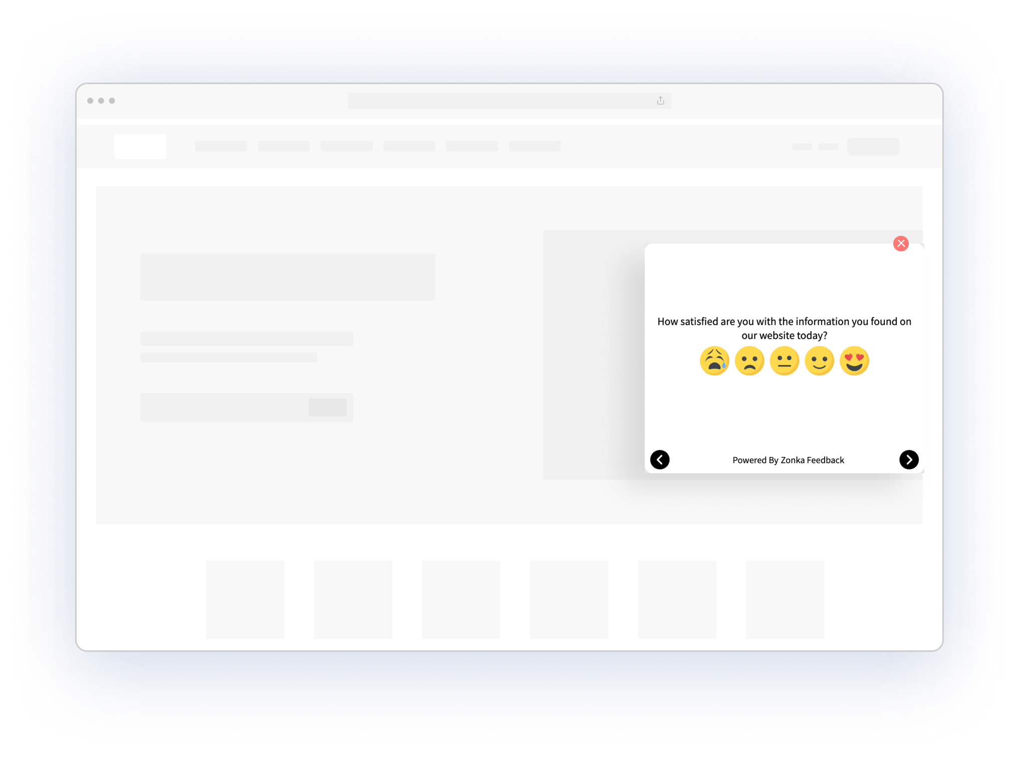 website feedback microsurvey with emoji scale to measure satisfaction with information on the website