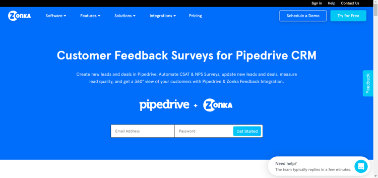 zonkafeedback-pipedrive integration