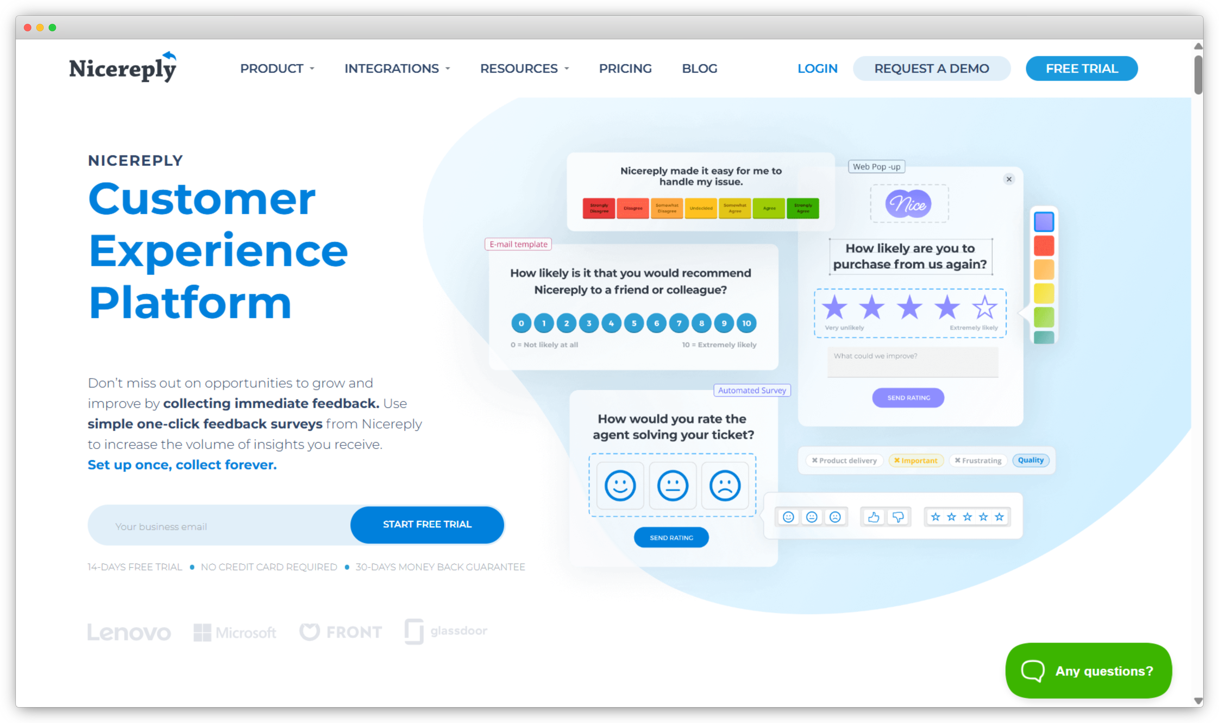 Nicereply NPS, CSAT, and CES survey tool
