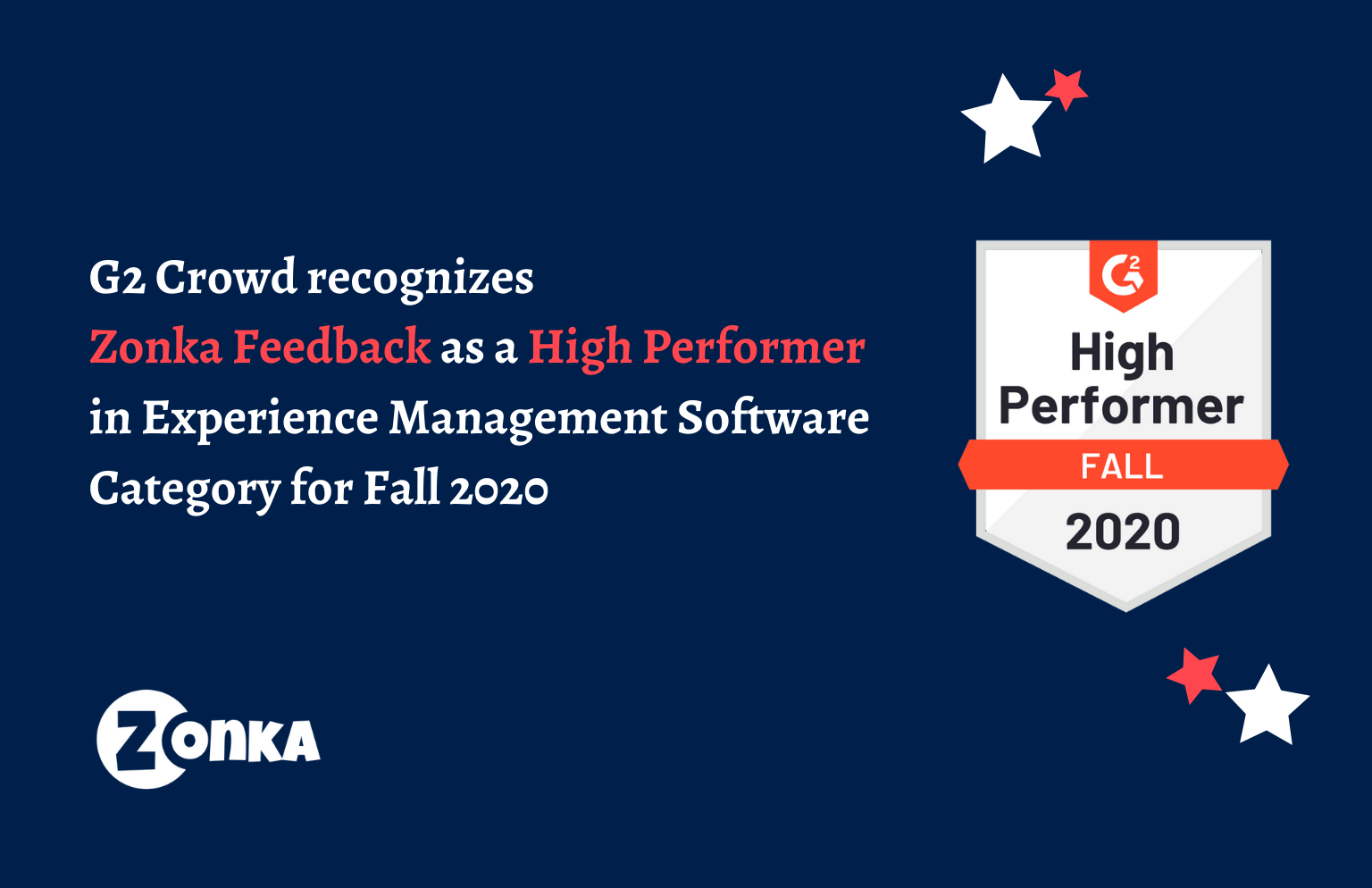 G2 Crowd recognizes Zonka Feedback a “High Performer” amongst Experience Management Software in the Fall 2020 Grid Report