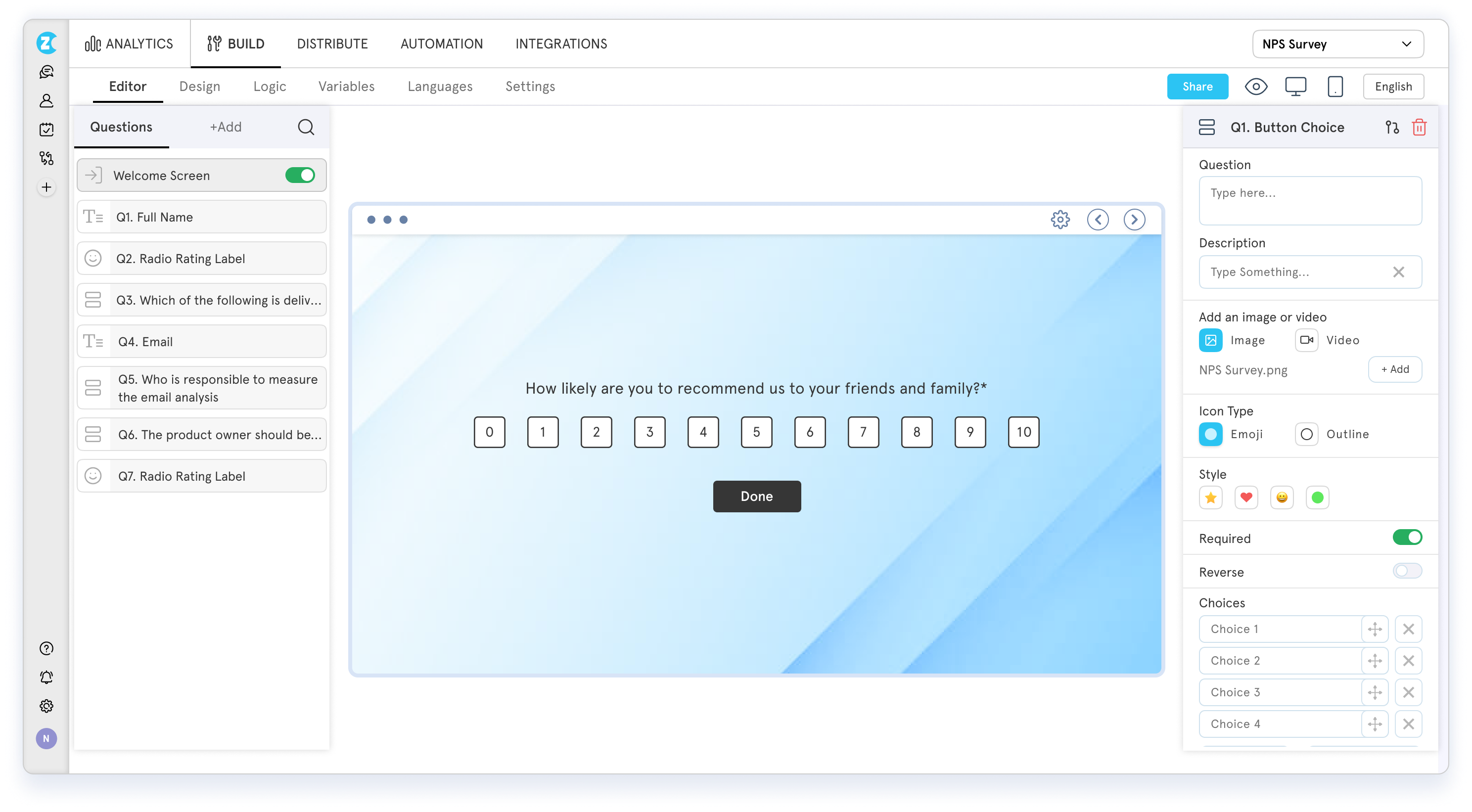 NPS Survey Builder