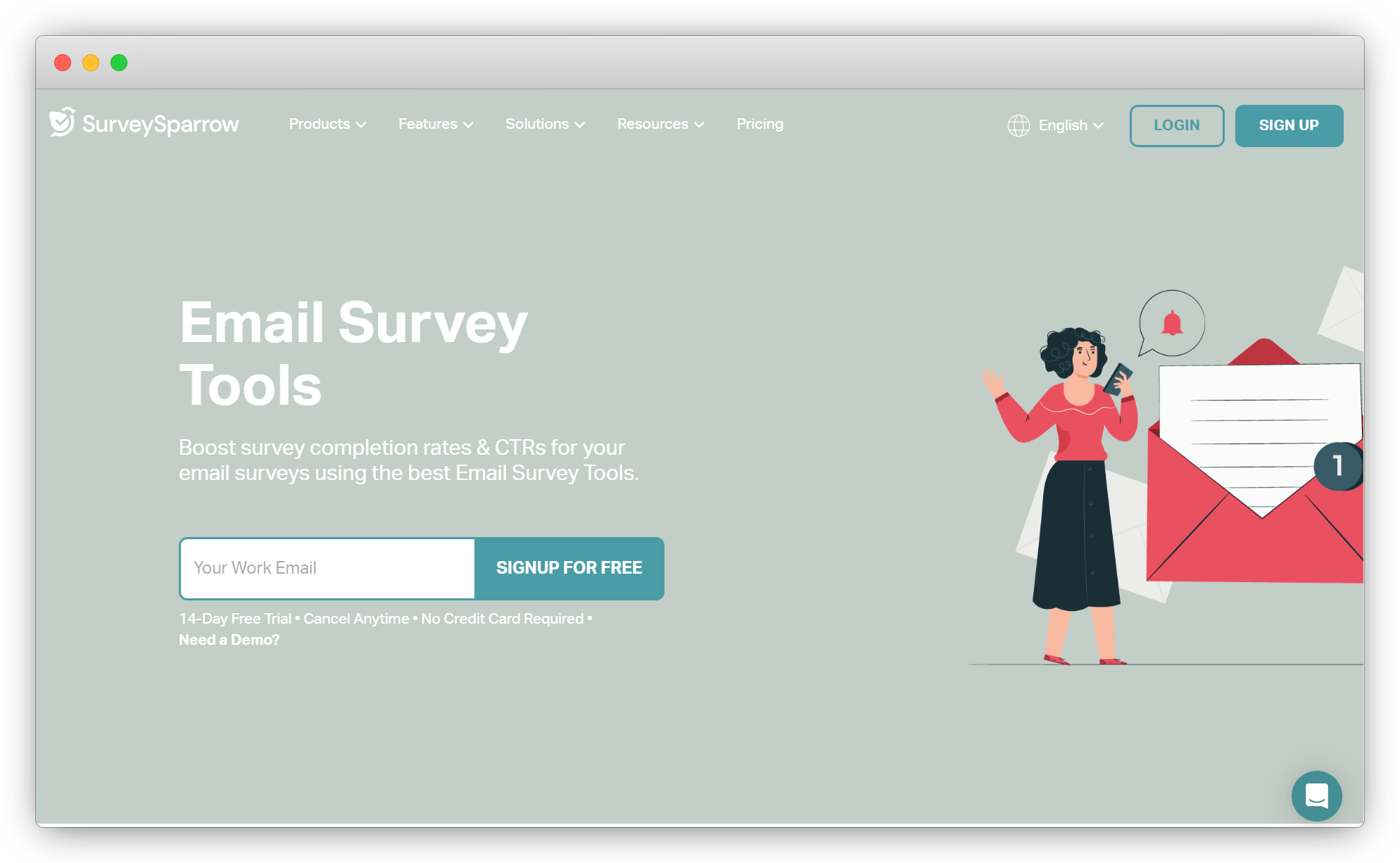 SurveySparrow conversational email survey tool interface