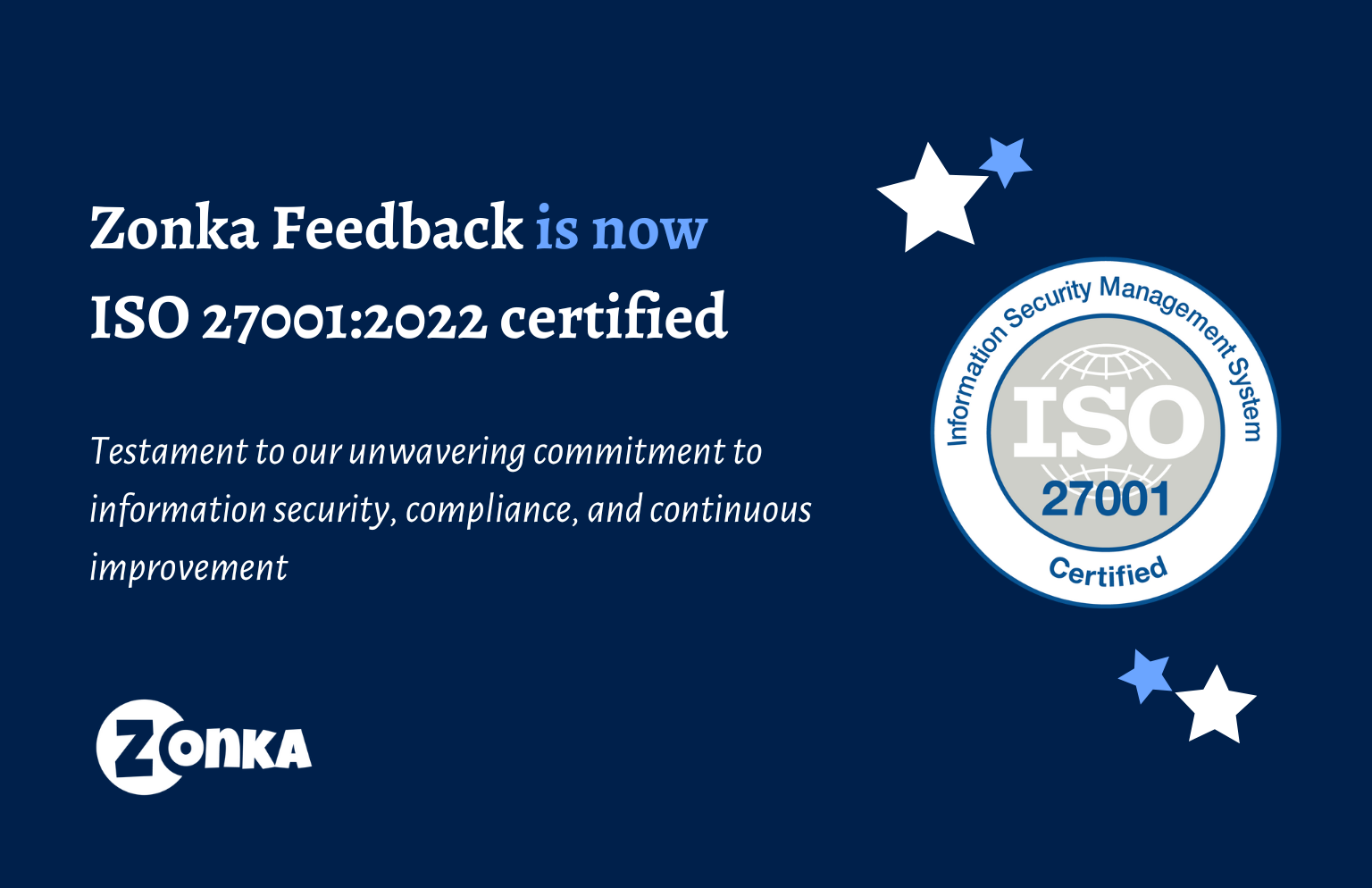 Zonka Feedback is now ISO 27001:2022 Certified