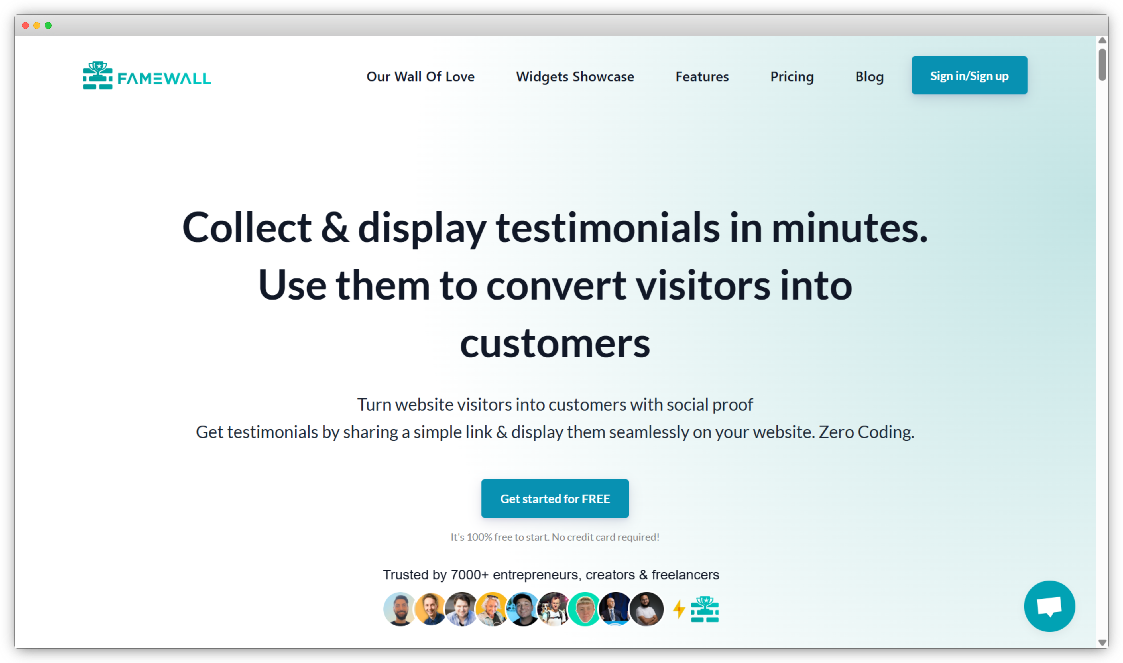 Famewall testimonial collection and display tool