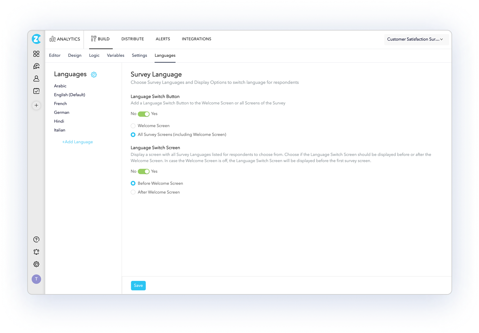 Survey-Language-Screen-Settings